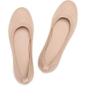 Frank Mully Women’s Ecru Knit Fabric Round Toe Slip On Ballet Flat Shoes